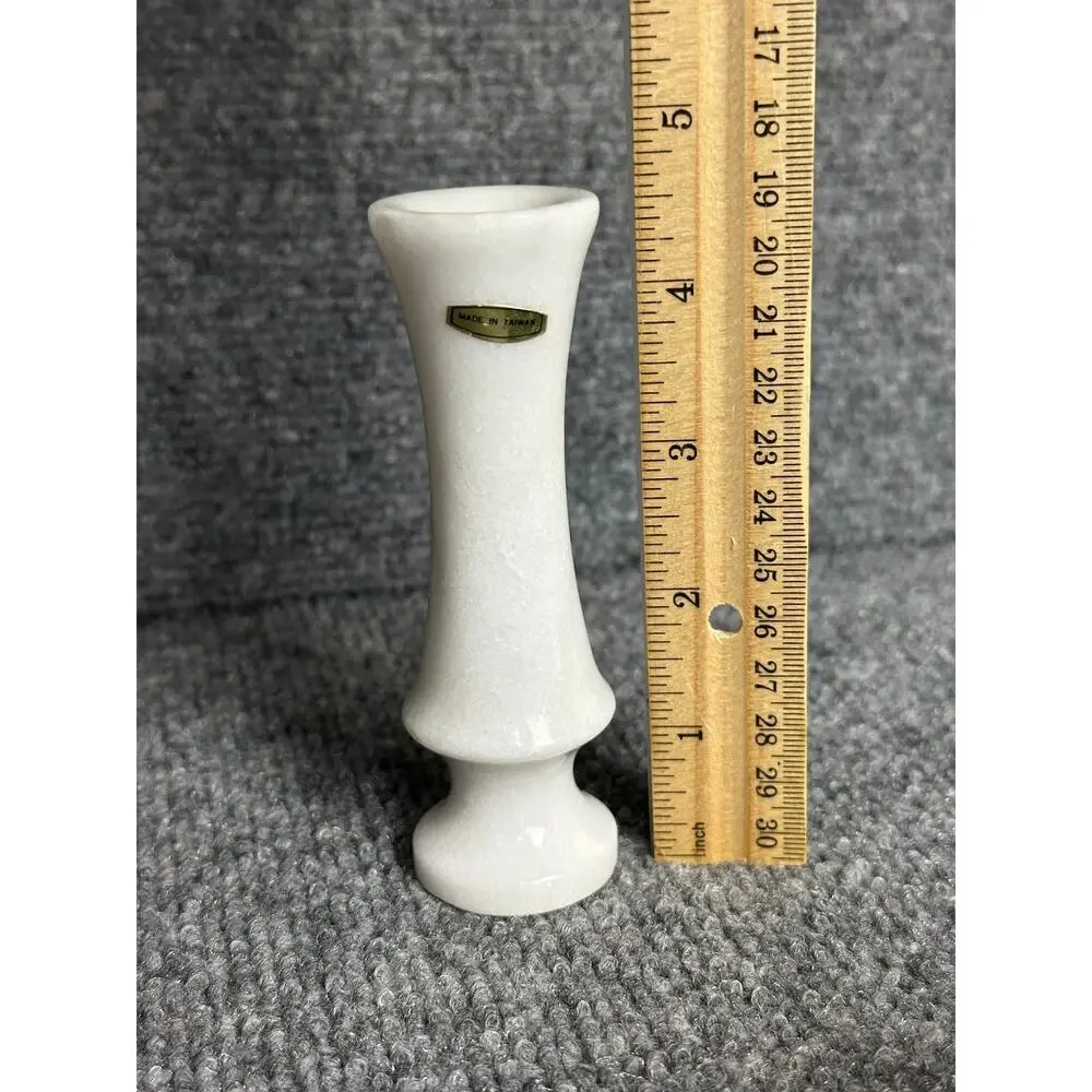 Vintage white marble bud vase 4.5” minimalist classic midcentury farmhouse
